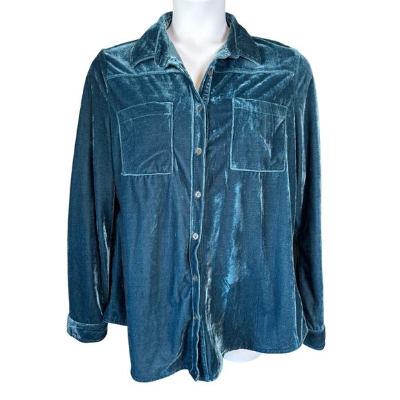 Umgee Whimsigoth Plus Size 1XL Crushed Velvet Button Down Shirt Tunic Jewel Tone - Picture 2 of 12